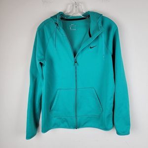 Nike Dri-Fit Green Zip Up Pockets Long Sleeves Fleece Lined Hoodie Jacket Size S